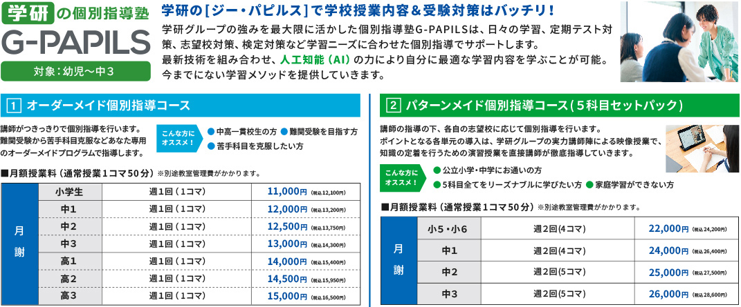 学研の[ジー・パピルス]で学校授業内容＆受験対策はバッチリ！